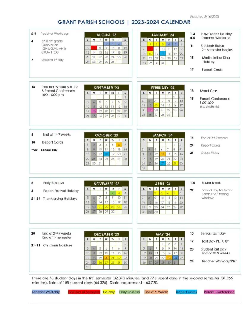 A series of calendar pages with different colors.