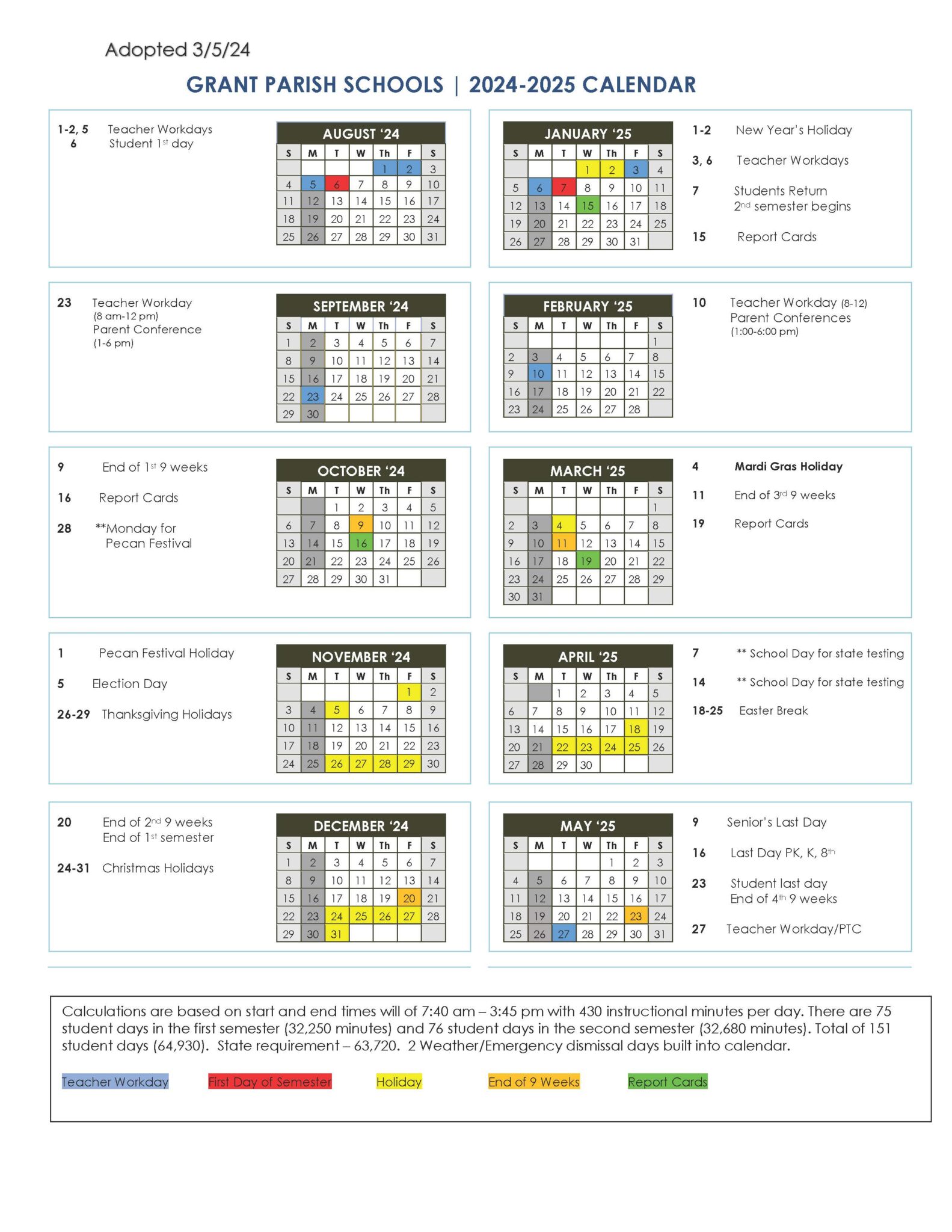 Academic Calendar - Grant Parish School Board
